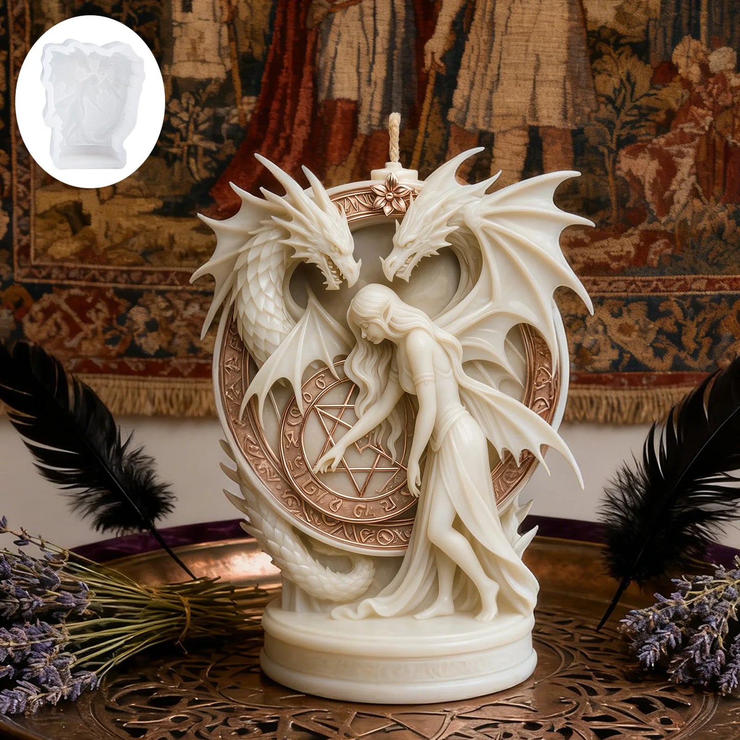 Fantasy Dragon and Elf Girl Candle Mold, DIY Scented Candle Mold, High Temperature Resistant, Soft and Easy-to-Demold Resin Plas