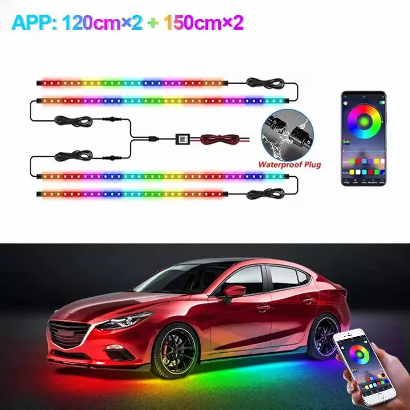 BLALION Flexible Car Underglow Light Strip 12V LED Underbody Ambient Light with App Control Neon Auto Decorative Atmosphere Lamp