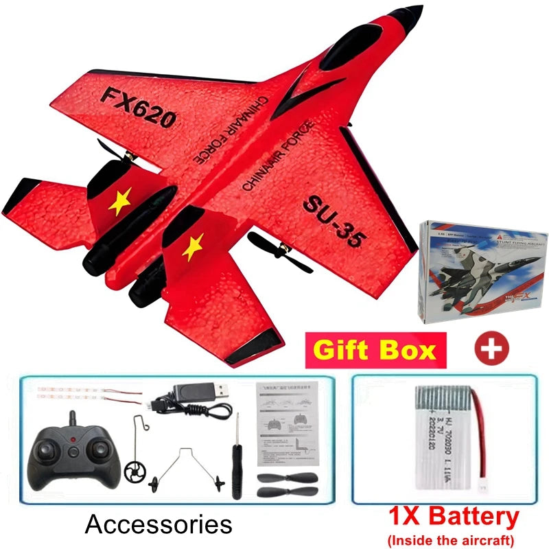 Remote Control Airplane SU35 RC Plane Foam Aircraft with LED 2.4G Radio Fighter Glider Outdoor Flying Toy Gift for Adult Kid