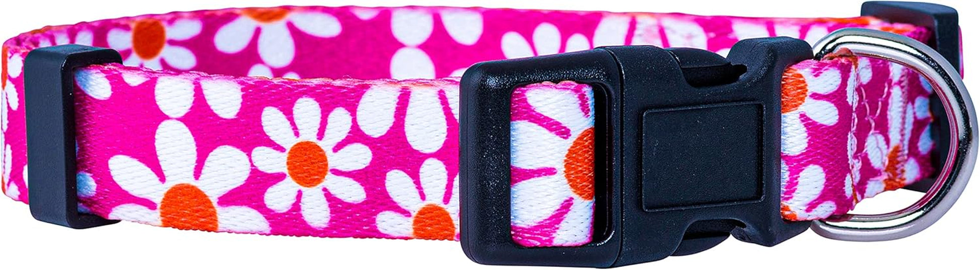 Flower Dog Collar, Adjustable Small Medium Large, Cute Girl Female Summer Spring Pretty Designer Puppy Essentials Accessories, Pink Floral Blue Daisy Rose (Medium, Pink Daisy)