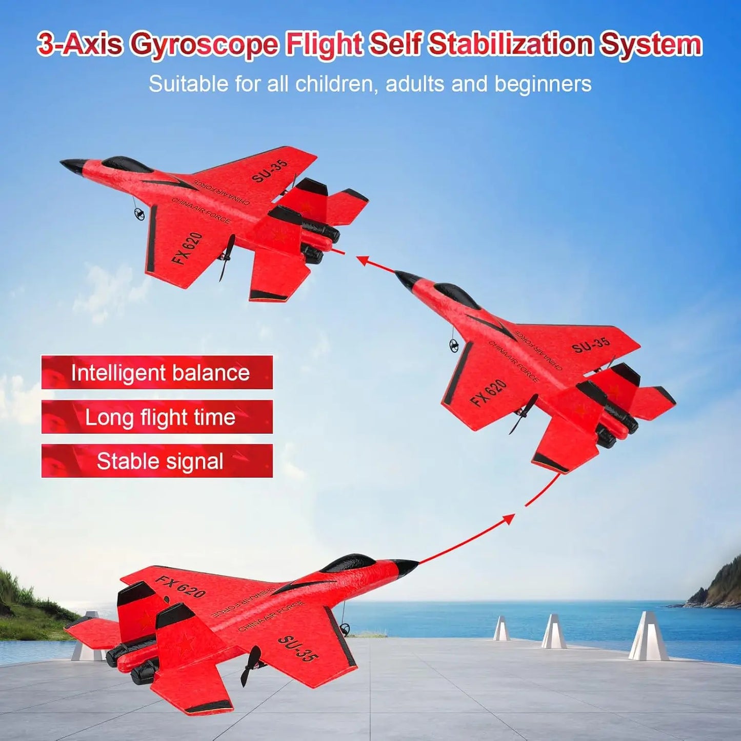 Remote Control Airplane SU35 RC Plane Foam Aircraft with LED 2.4G Radio Fighter Glider Outdoor Flying Toy Gift for Adult Kid