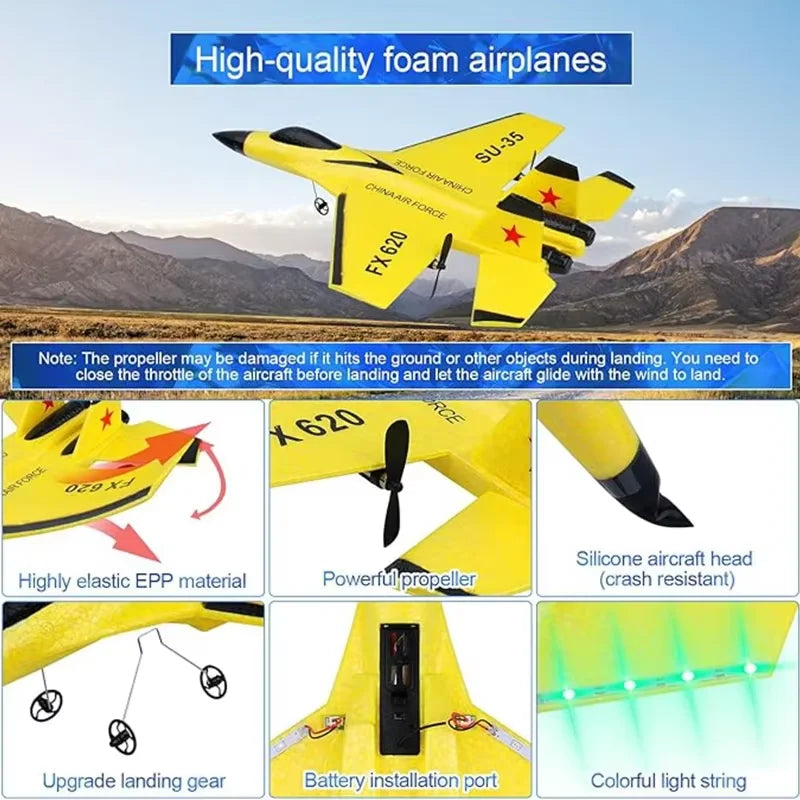 Remote Control Airplane SU35 RC Plane Foam Aircraft with LED 2.4G Radio Fighter Glider Outdoor Flying Toy Gift for Adult Kid