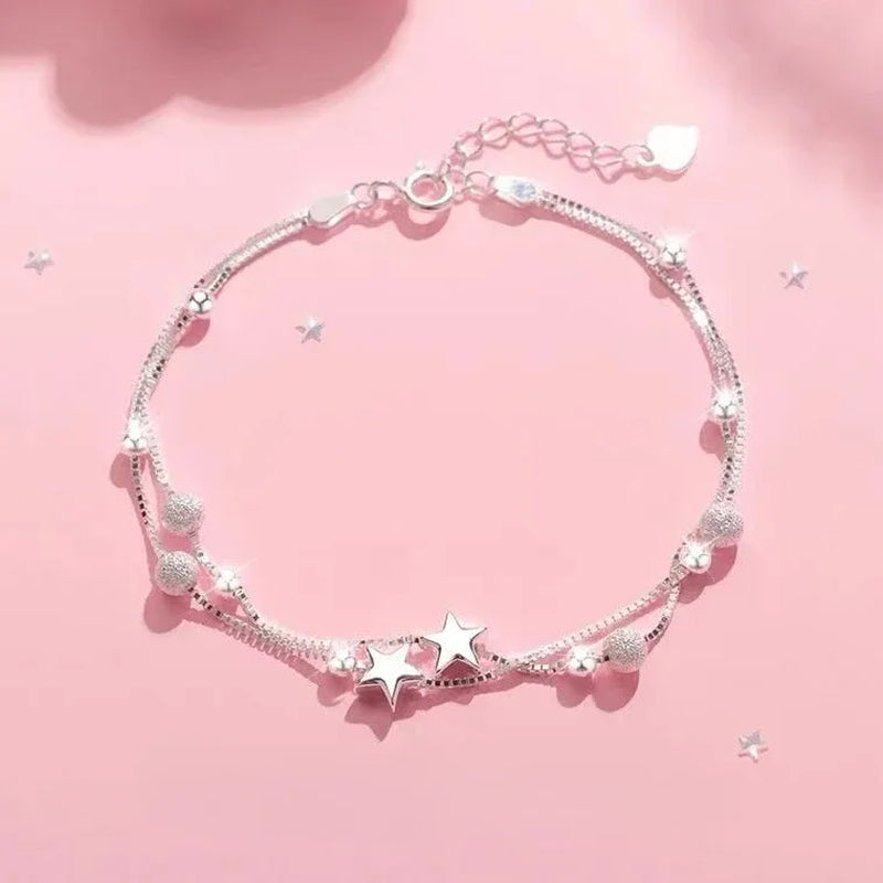 Niche Design Star Chain Tassel Bracelet for Women Fantasy Blue Crystal Beads Elastic Rope Bracelet Best Friend Jewelry Gifts