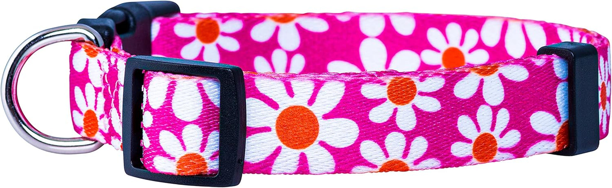 Flower Dog Collar, Adjustable Small Medium Large, Cute Girl Female Summer Spring Pretty Designer Puppy Essentials Accessories, Pink Floral Blue Daisy Rose (Medium, Pink Daisy)
