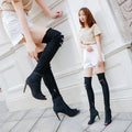 Women's Denim Long Boots – Knee-Length Thin Heel Slip-On Fashion Boots