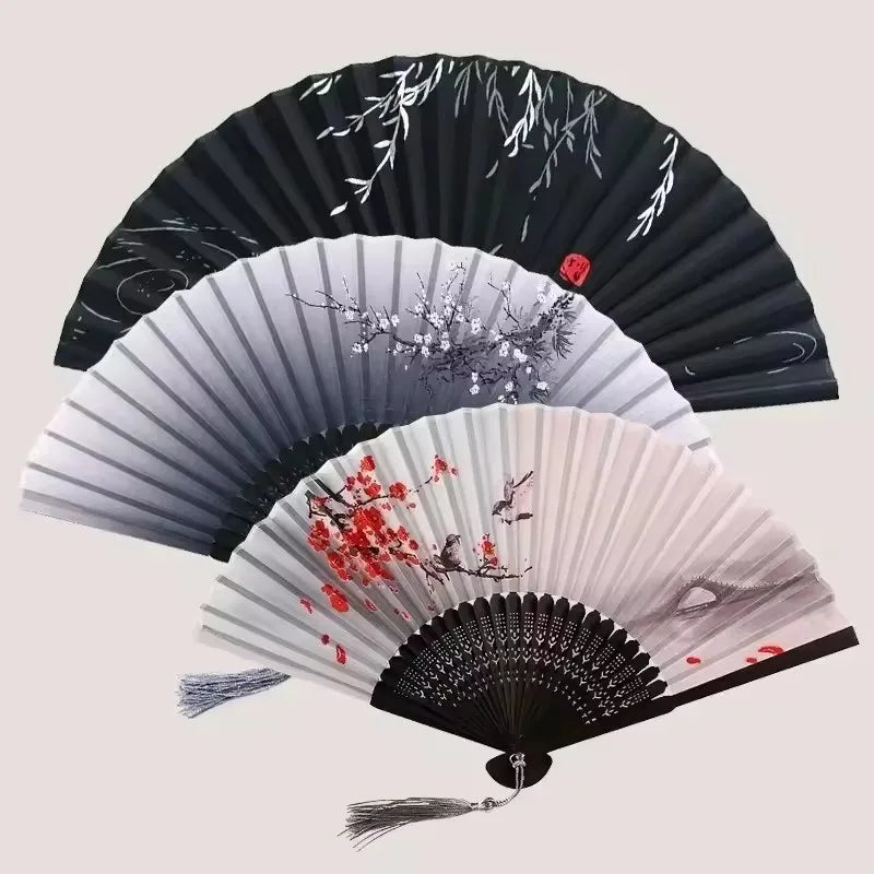 Bamboo Folding Fan silk Chinese Stylefan Hand Held Anitque Art Craft  Japnese Summer Female Dance Home decoration Party ventila