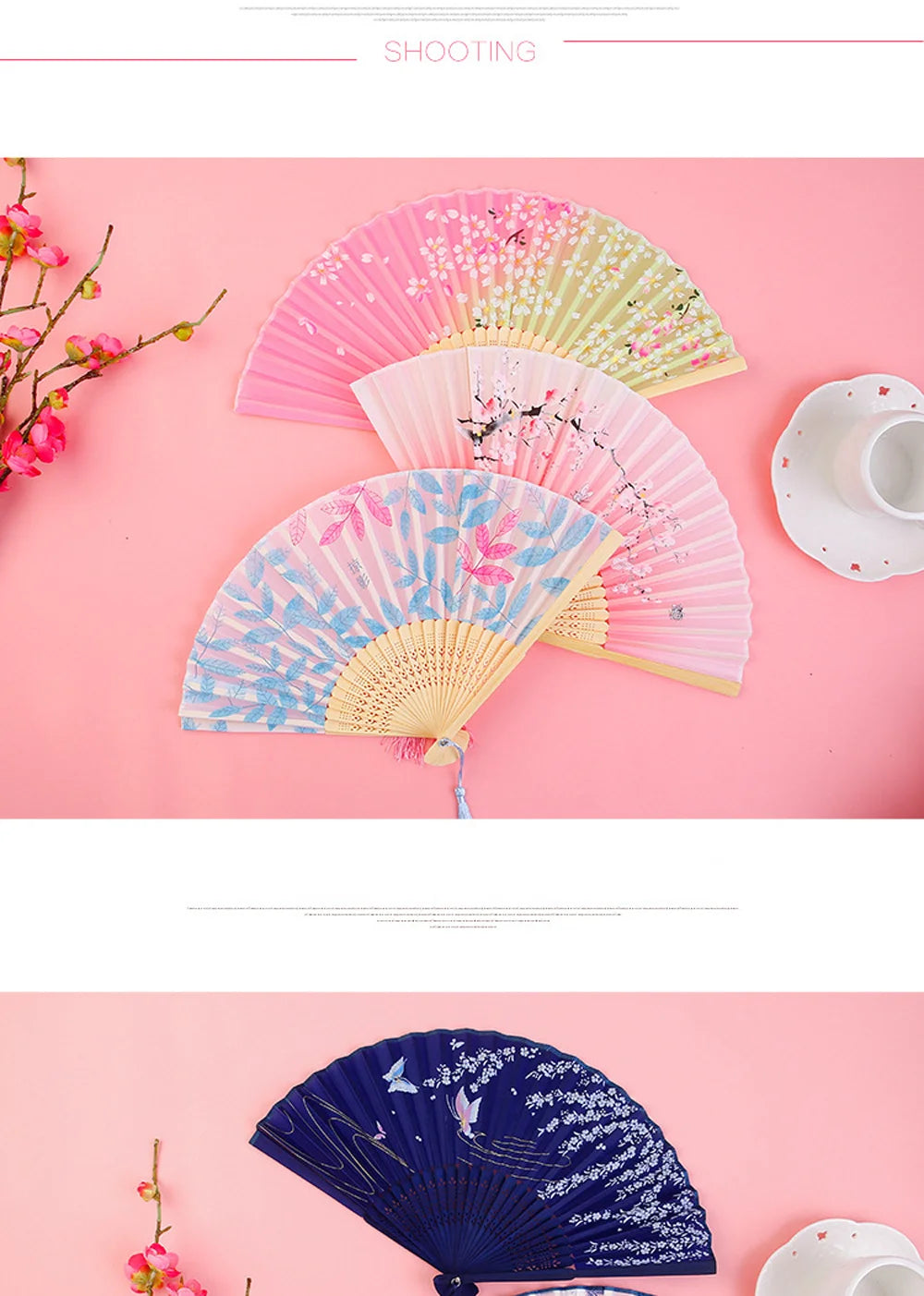 Bamboo Folding Fan silk Chinese Stylefan Hand Held Anitque Art Craft  Japnese Summer Female Dance Home decoration Party ventila