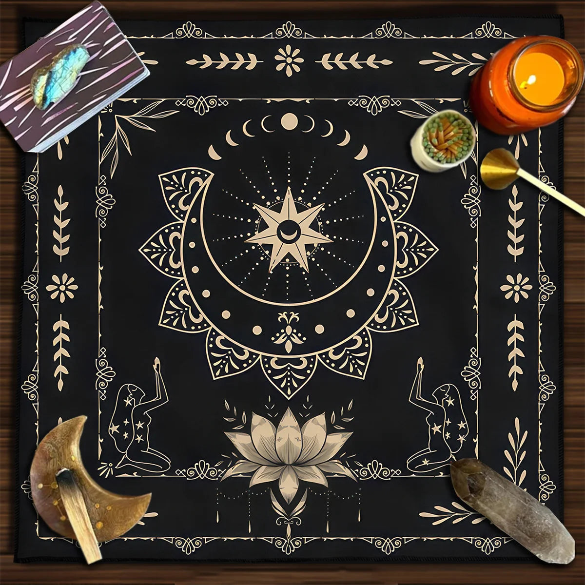 Mystical Colorful Sun and Moon Tarot Card Tablecloth Astrological Divination Altar Cloth Card Game Mat Witchcraft Witchy Decor