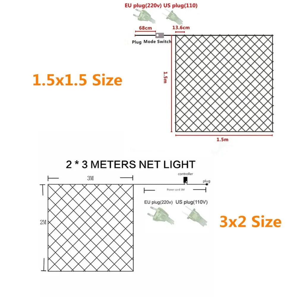 1PC Net Lights Bush Net Lights Outdoor Mesh Lights 8 Modes  Outside Garden Twinkle Lights For Patio Wall Roof Balcony Christmas