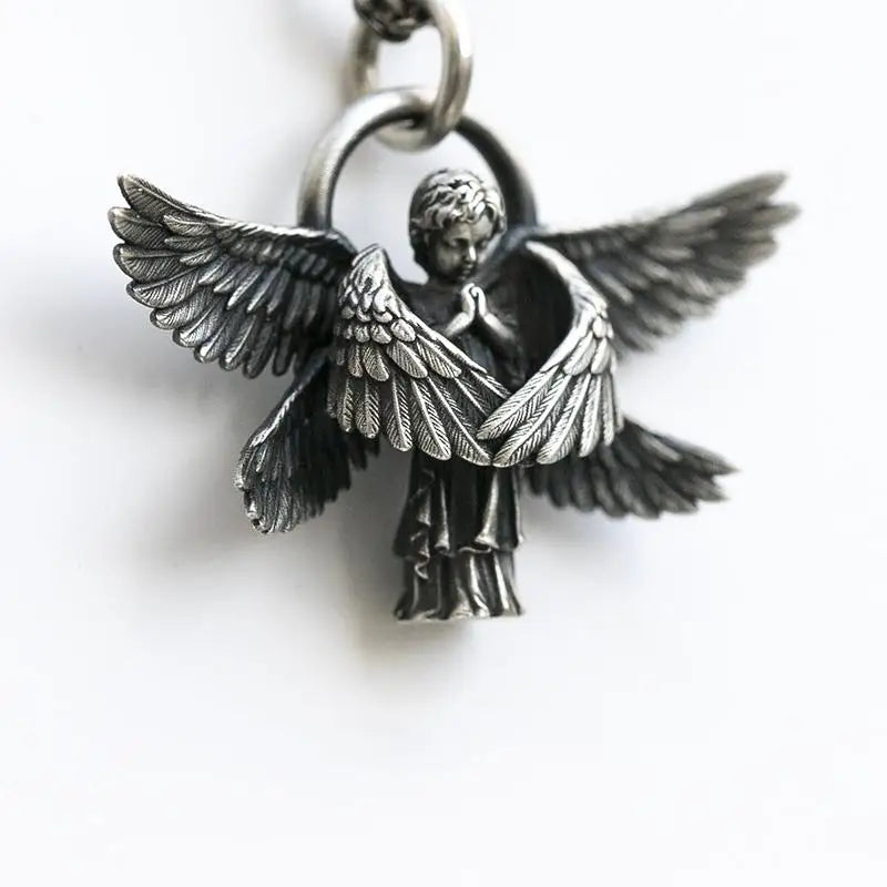 Classic Angel Pendant Necklace Handmade Seraph Prayer Pendant Long Chain Necklace Men Women Jewelry Anniversary Gift