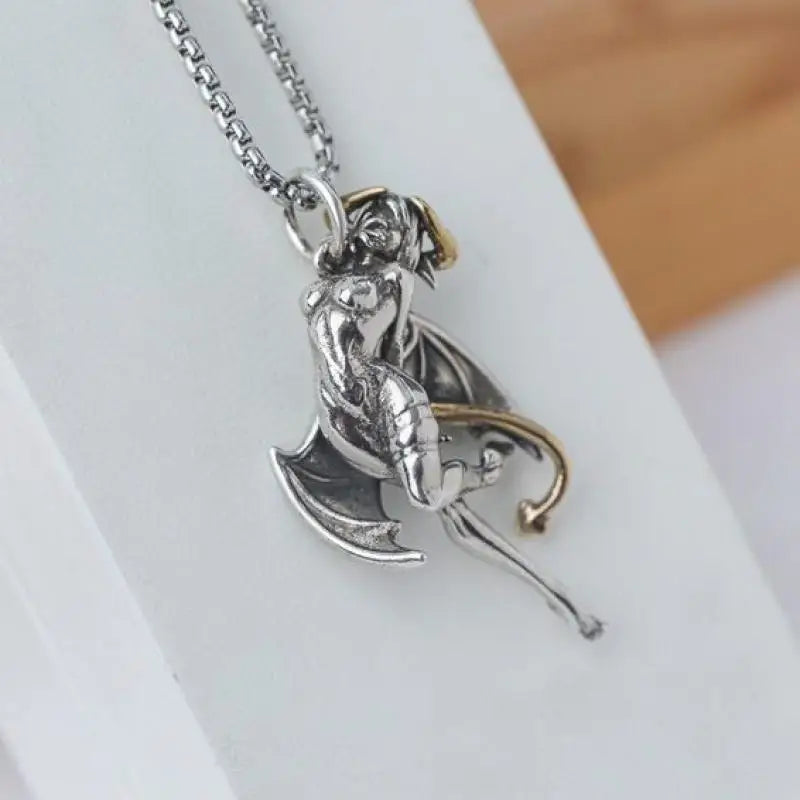 Retro Gothic Mystical Angel Wings Pendant Necklace for Men Women Punk Hip Hop Fashion Jewelry Gift