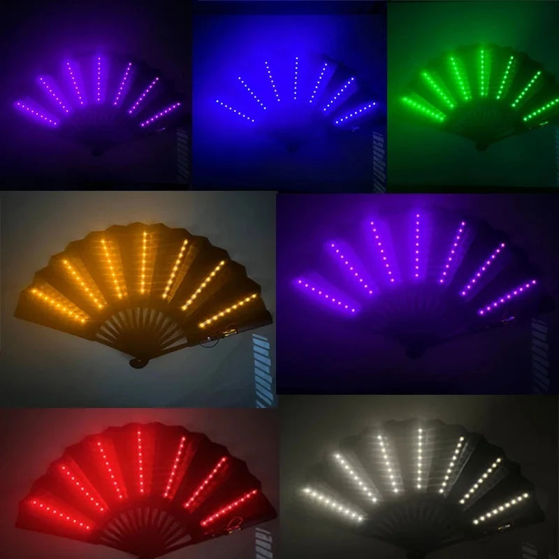 Glow Folding Led Fan Dancing Light Fan Night Show Halloween Christmas Rave Festival Accessories Glow In The Dark Party Supplies