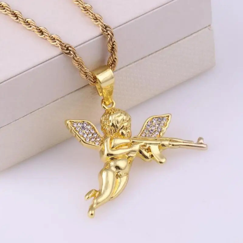 Classic Angel Pendant Necklace Handmade Seraph Prayer Pendant Long Chain Necklace Men Women Jewelry Anniversary Gift