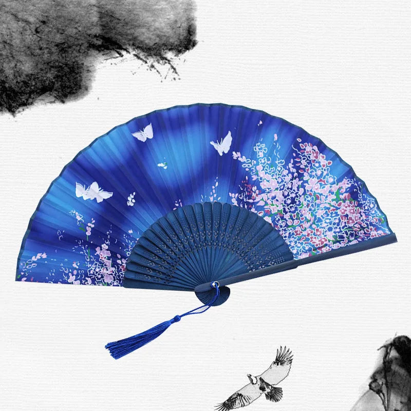 Bamboo Folding Fan silk Chinese Stylefan Hand Held Anitque Art Craft  Japnese Summer Female Dance Home decoration Party ventila