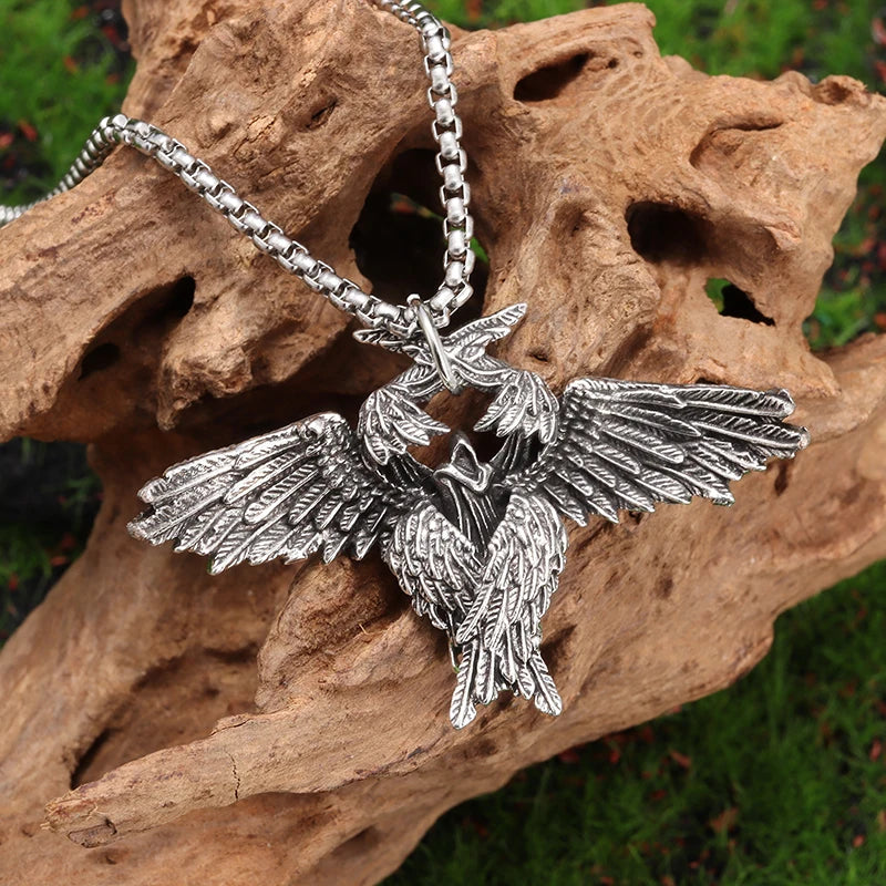 Retro Gothic Mystical Angel Wings Pendant Necklace for Men Women Punk Hip Hop Fashion Jewelry Gift