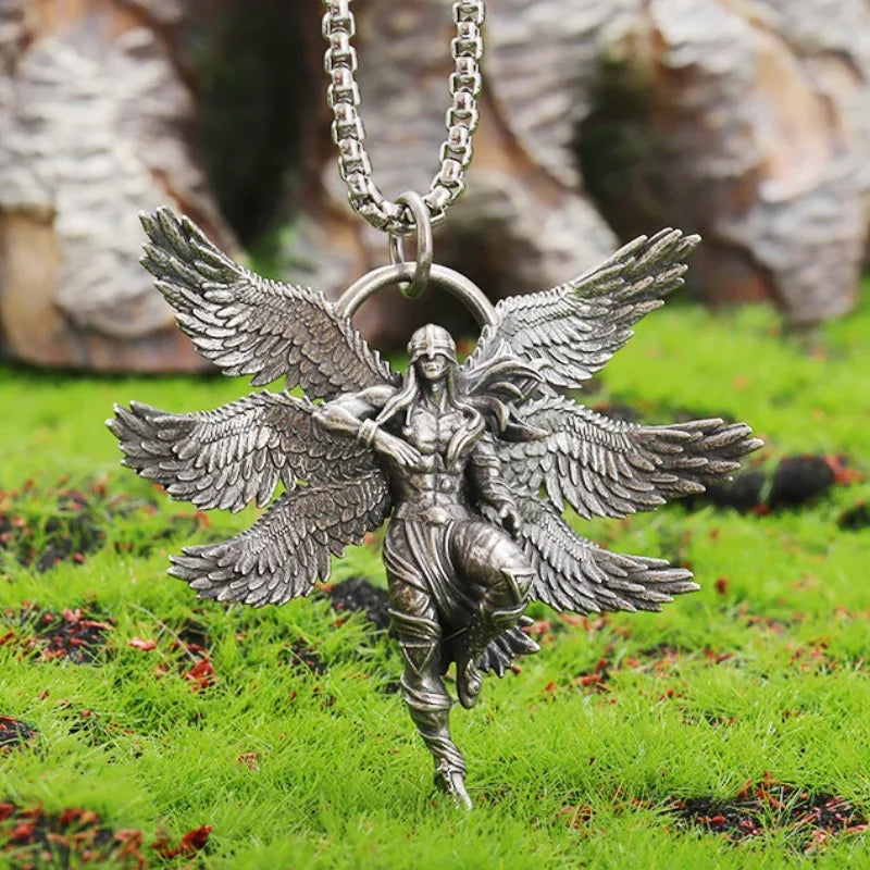 Retro Gothic Mystical Angel Wings Pendant Necklace for Men Women Punk Hip Hop Fashion Jewelry Gift