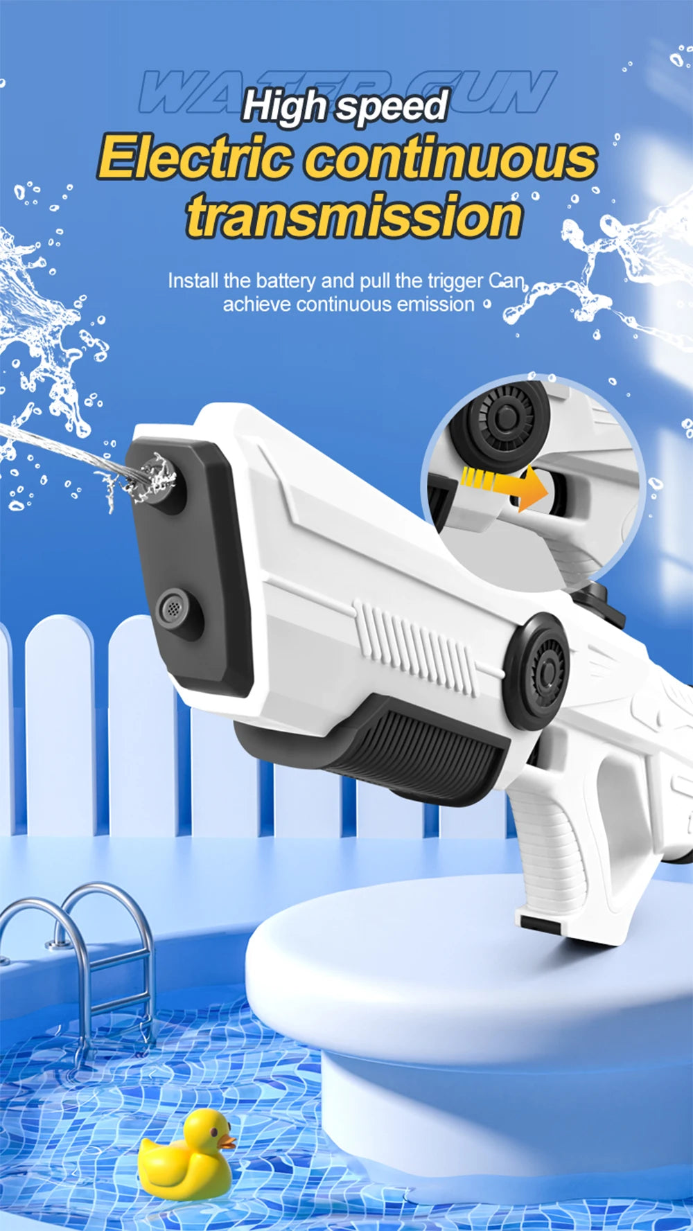 Y1 10m Range Electric Water Gun for Children and Adults Supports Automatic Water Absorption and External Water Bottle Summer Toy