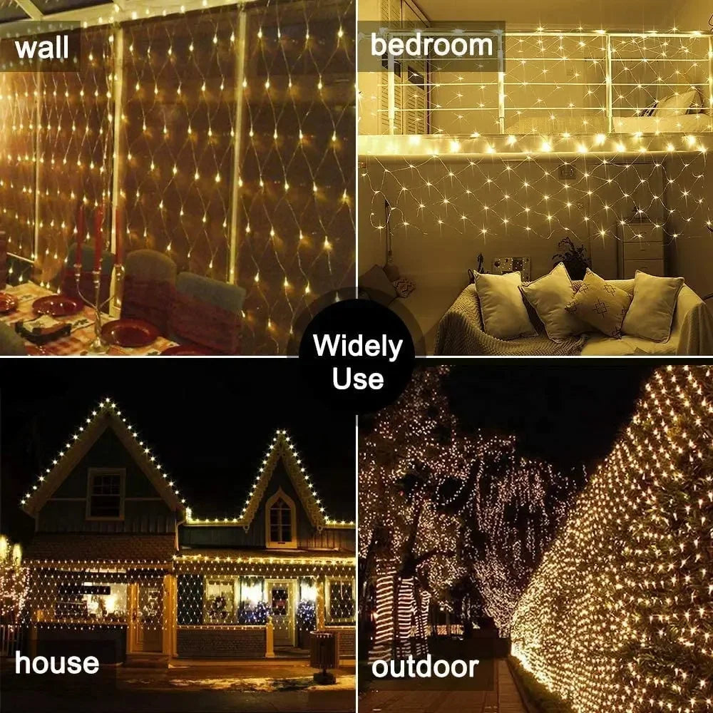 1PC Net Lights Bush Net Lights Outdoor Mesh Lights 8 Modes  Outside Garden Twinkle Lights For Patio Wall Roof Balcony Christmas