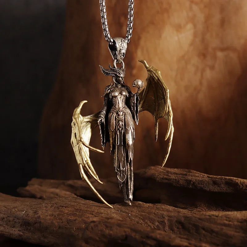 Retro Gothic Mystical Angel Wings Pendant Necklace for Men Women Punk Hip Hop Fashion Jewelry Gift