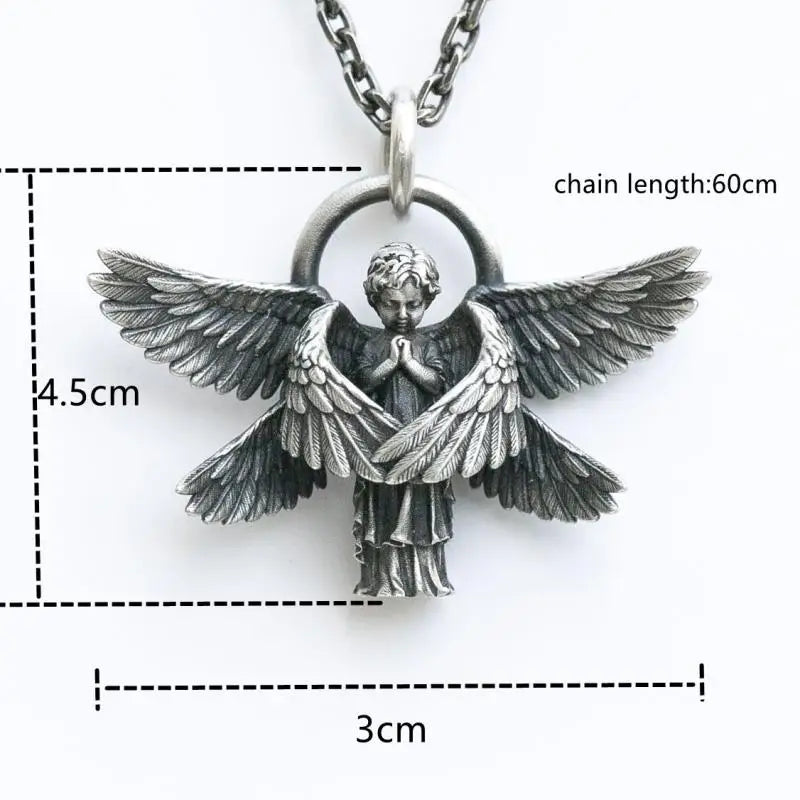 Classic Angel Pendant Necklace Handmade Seraph Prayer Pendant Long Chain Necklace Men Women Jewelry Anniversary Gift