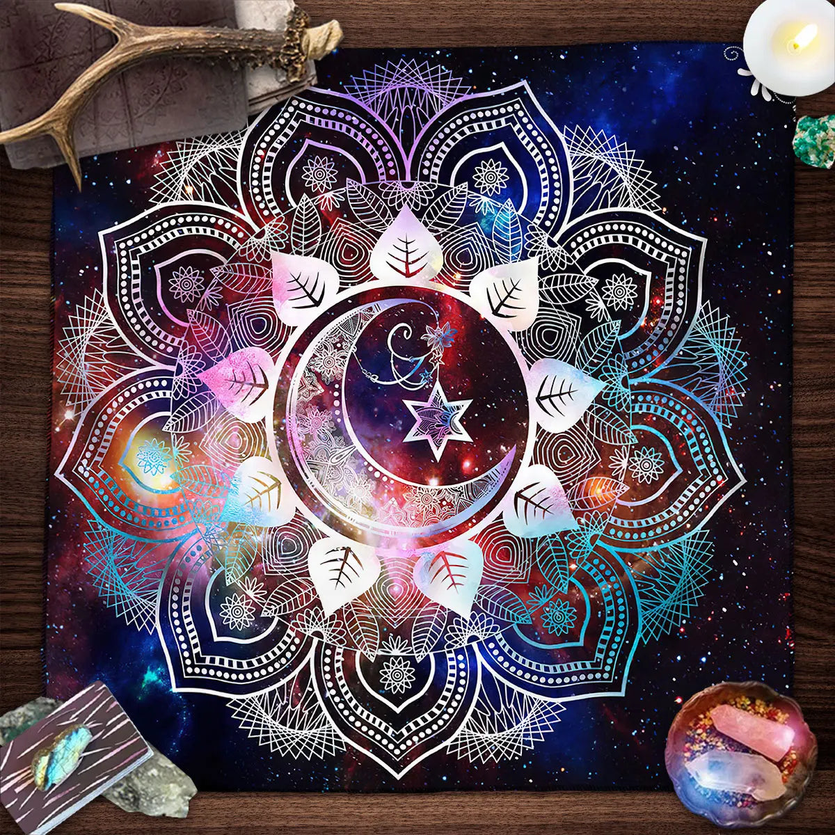 Mystical Colorful Sun and Moon Tarot Card Tablecloth Astrological Divination Altar Cloth Card Game Mat Witchcraft Witchy Decor