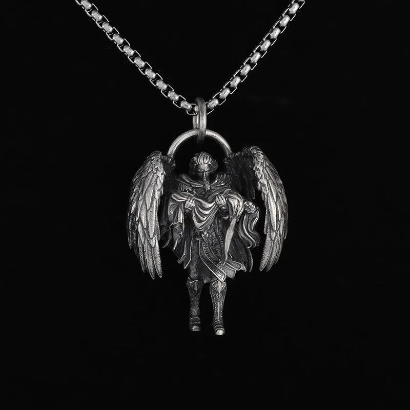 Retro Gothic Mystical Angel Wings Pendant Necklace for Men Women Punk Hip Hop Fashion Jewelry Gift