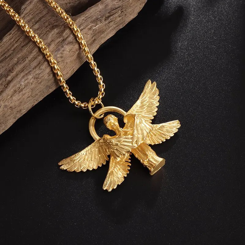 Classic Angel Pendant Necklace Handmade Seraph Prayer Pendant Long Chain Necklace Men Women Jewelry Anniversary Gift