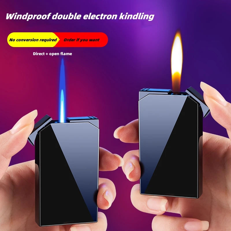 Metal Windproof Torch Turbo Direct Double Flame Gas Lighter Kitchen Outdoor Barbecue Camping Cigar Lighter High end Men's Gifts