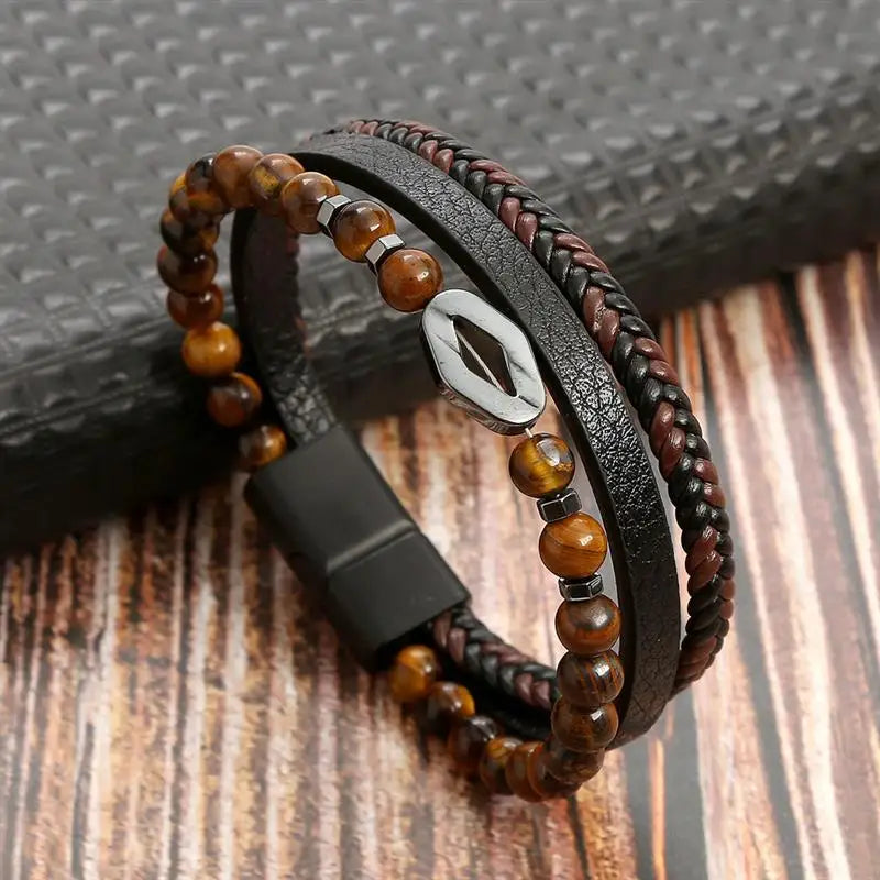 Classic Men's Leather Bracelet New Style Hand-woven Multi-layer Combination Accessory Fashion Man Jewelry Wholesale