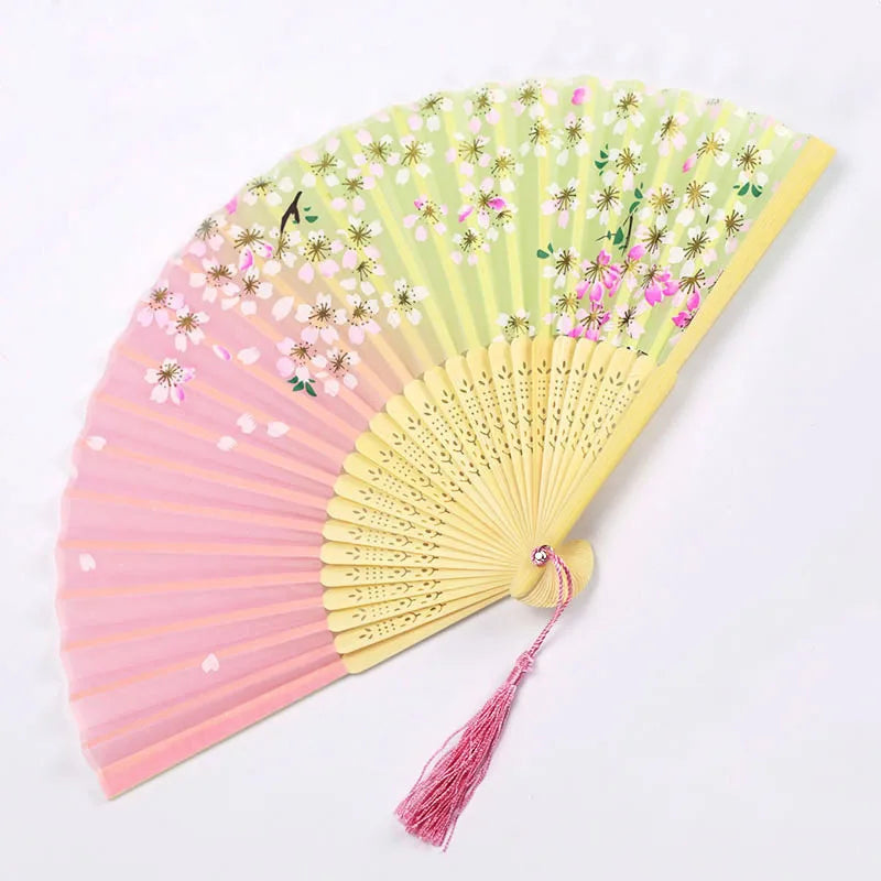 Bamboo Folding Fan silk Chinese Stylefan Hand Held Anitque Art Craft  Japnese Summer Female Dance Home decoration Party ventila