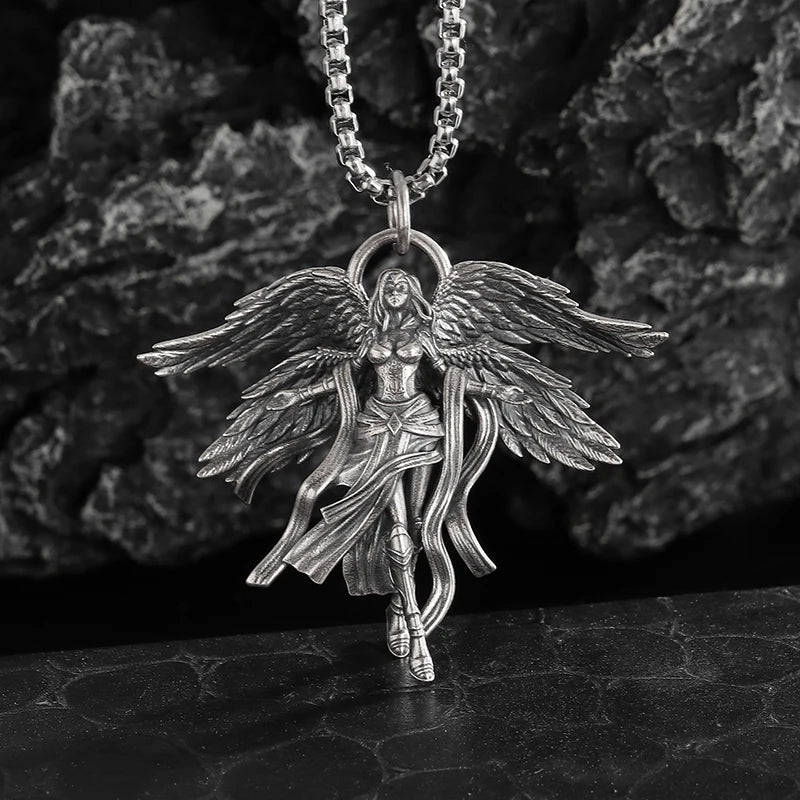 Retro Gothic Mystical Angel Wings Pendant Necklace for Men Women Punk Hip Hop Fashion Jewelry Gift