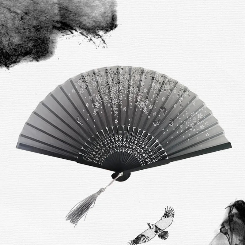 Bamboo Folding Fan silk Chinese Stylefan Hand Held Anitque Art Craft  Japnese Summer Female Dance Home decoration Party ventila