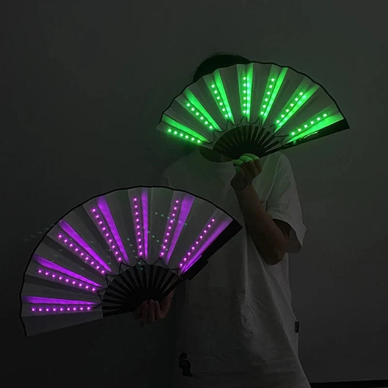 Glow Folding Led Fan Dancing Light Fan Night Show Halloween Christmas Rave Festival Accessories Glow In The Dark Party Supplies