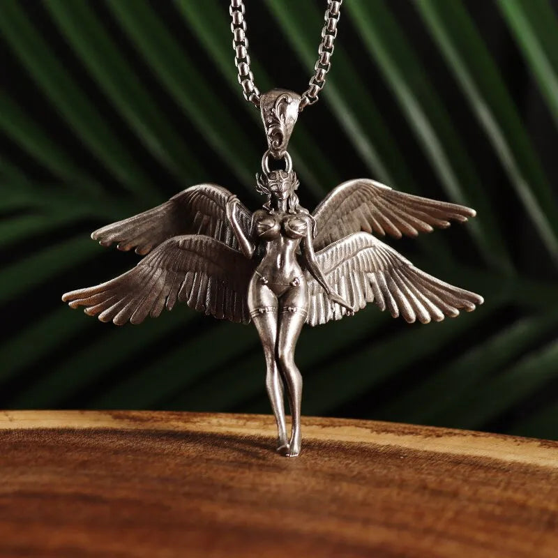 Classic Angel Pendant Necklace Handmade Seraph Prayer Pendant Long Chain Necklace Men Women Jewelry Anniversary Gift