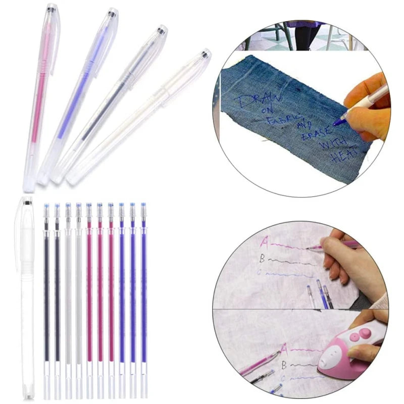 New 10PCS/Set Heat Erasable Magic Marker Pen Temperature Disappearing Fabric Pens Line Marking DIY Craft Sewing Accessories 2023