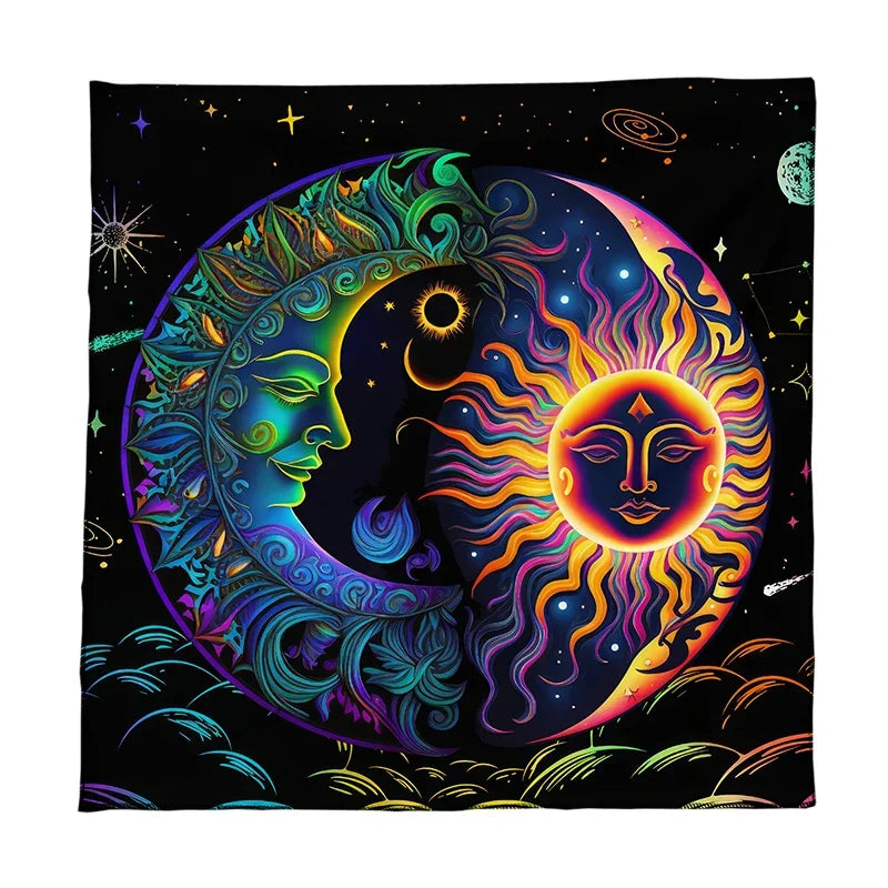 Mystical Colorful Sun and Moon Tarot Card Tablecloth Astrological Divination Altar Cloth Card Game Mat Witchcraft Witchy Decor