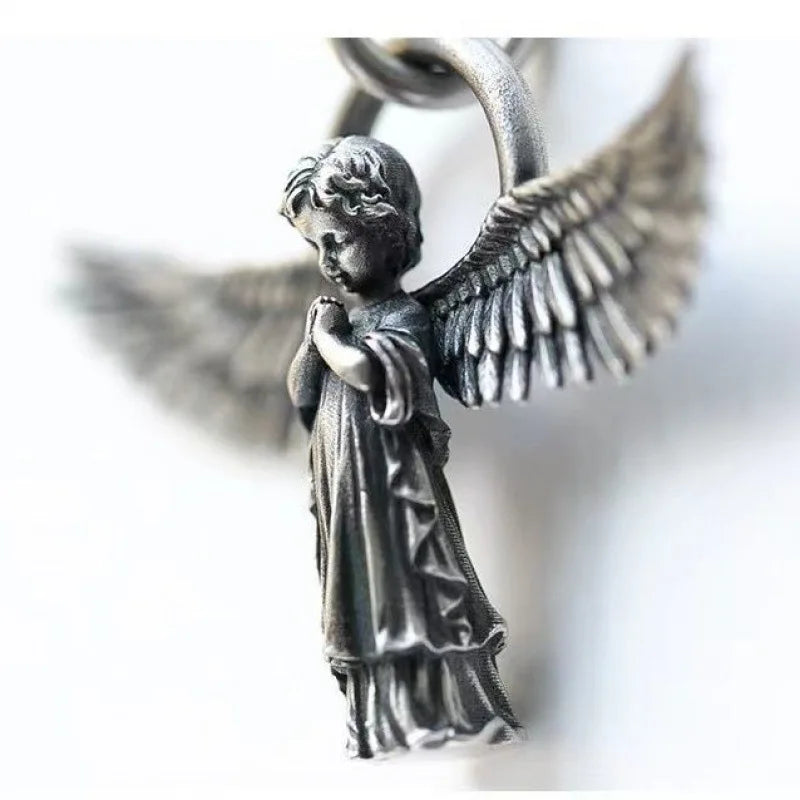 Classic Angel Pendant Necklace Handmade Seraph Prayer Pendant Long Chain Necklace Men Women Jewelry Anniversary Gift