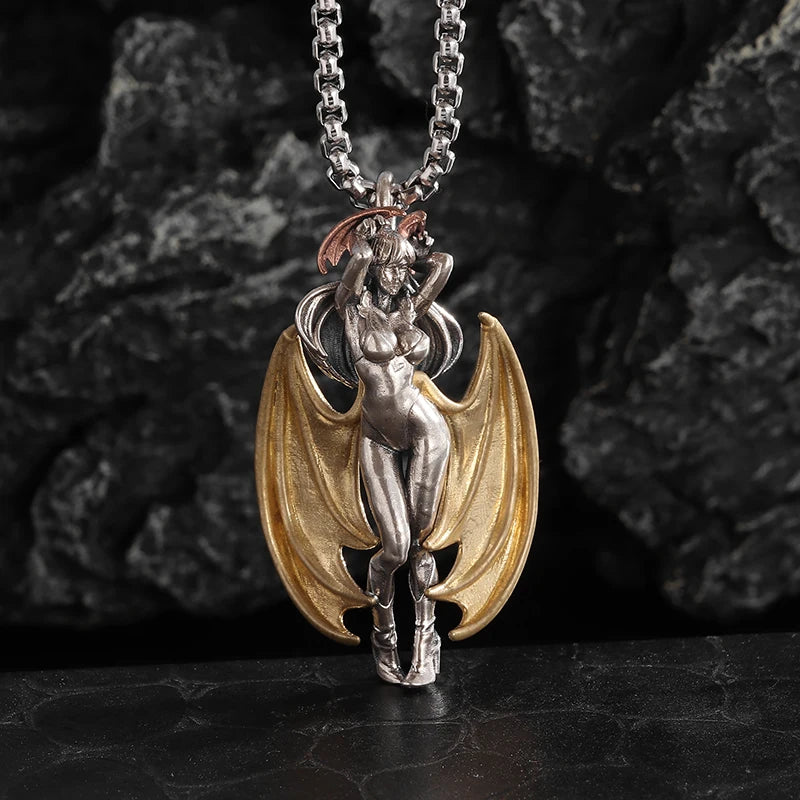 Retro Gothic Mystical Angel Wings Pendant Necklace for Men Women Punk Hip Hop Fashion Jewelry Gift