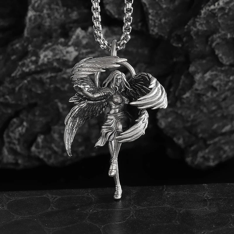 Retro Gothic Mystical Angel Wings Pendant Necklace for Men Women Punk Hip Hop Fashion Jewelry Gift