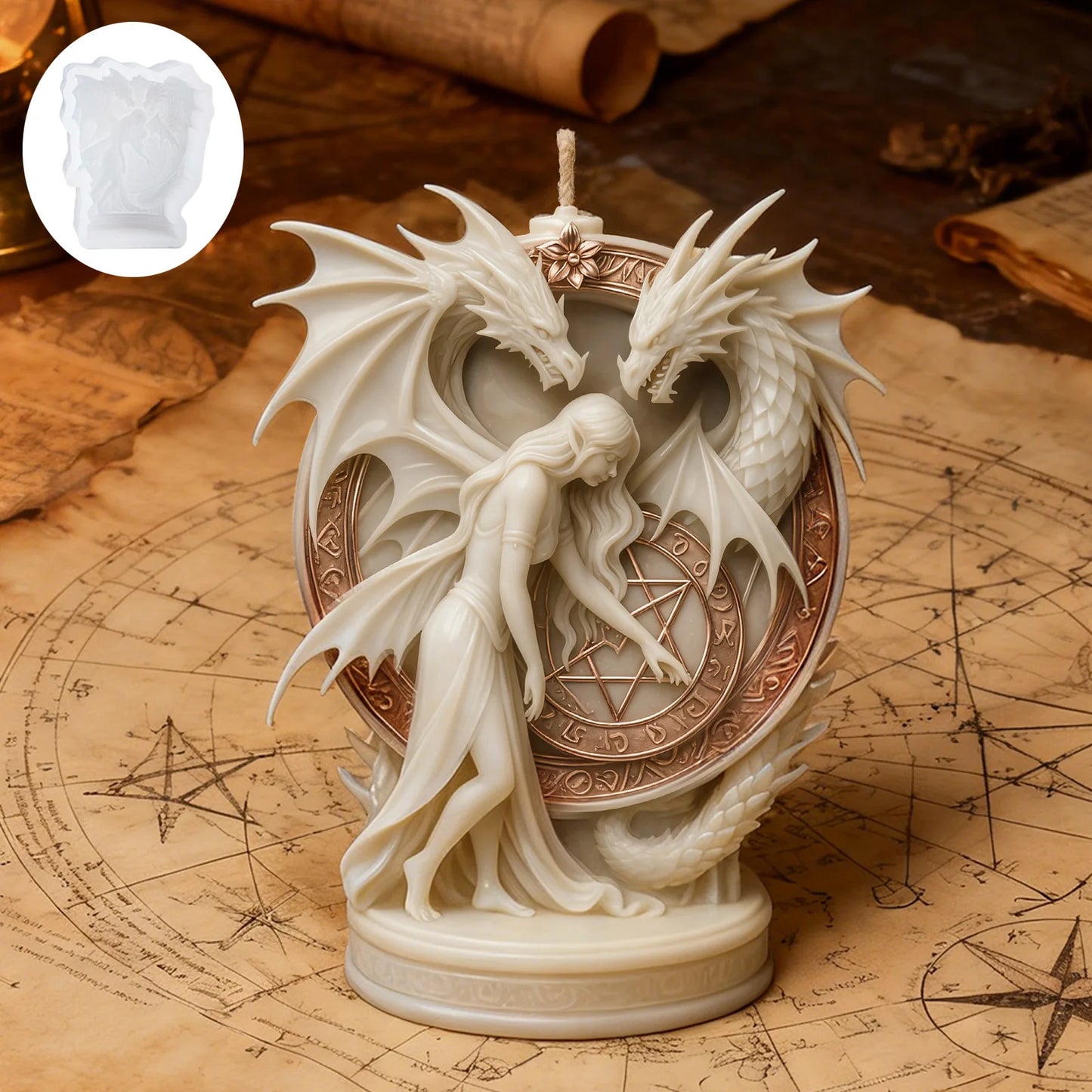 Fantasy Dragon and Elf Girl Candle Mold, DIY Scented Candle Mold, High Temperature Resistant, Soft and Easy-to-Demold Resin Plas