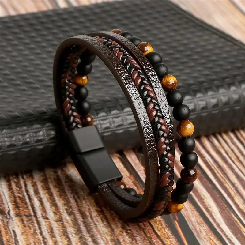 Classic Men's Leather Bracelet New Style Hand-woven Multi-layer Combination Accessory Fashion Man Jewelry Wholesale