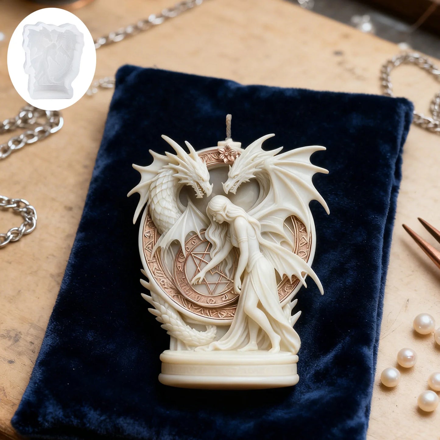 Fantasy Dragon and Elf Girl Candle Mold, DIY Scented Candle Mold, High Temperature Resistant, Soft and Easy-to-Demold Resin Plas