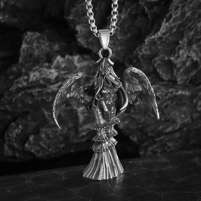 Retro Gothic Mystical Angel Wings Pendant Necklace for Men Women Punk Hip Hop Fashion Jewelry Gift