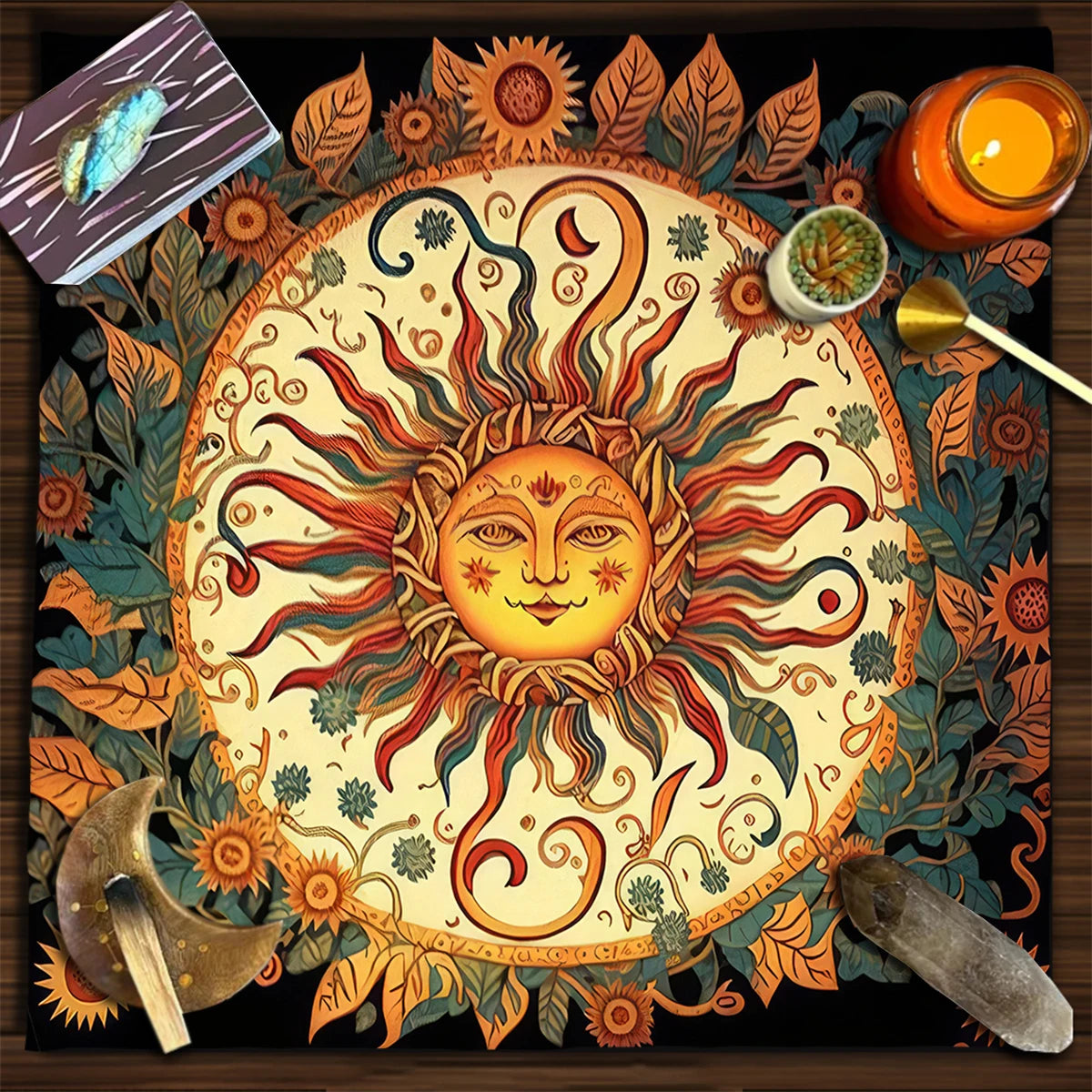 Mystical Colorful Sun and Moon Tarot Card Tablecloth Astrological Divination Altar Cloth Card Game Mat Witchcraft Witchy Decor