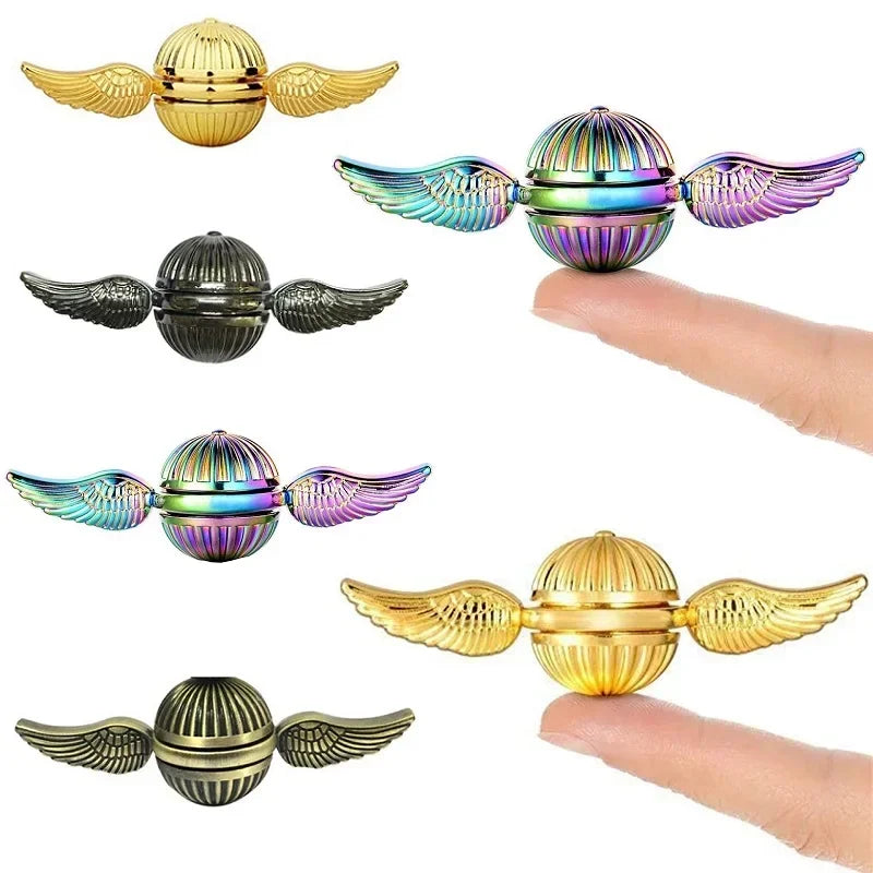 Golden Snitch Fidget Fingertip Gyro Magic Toys with Wings Relief Stress Metal Fidget Spinners Cupid Hand Spinners Rainbow