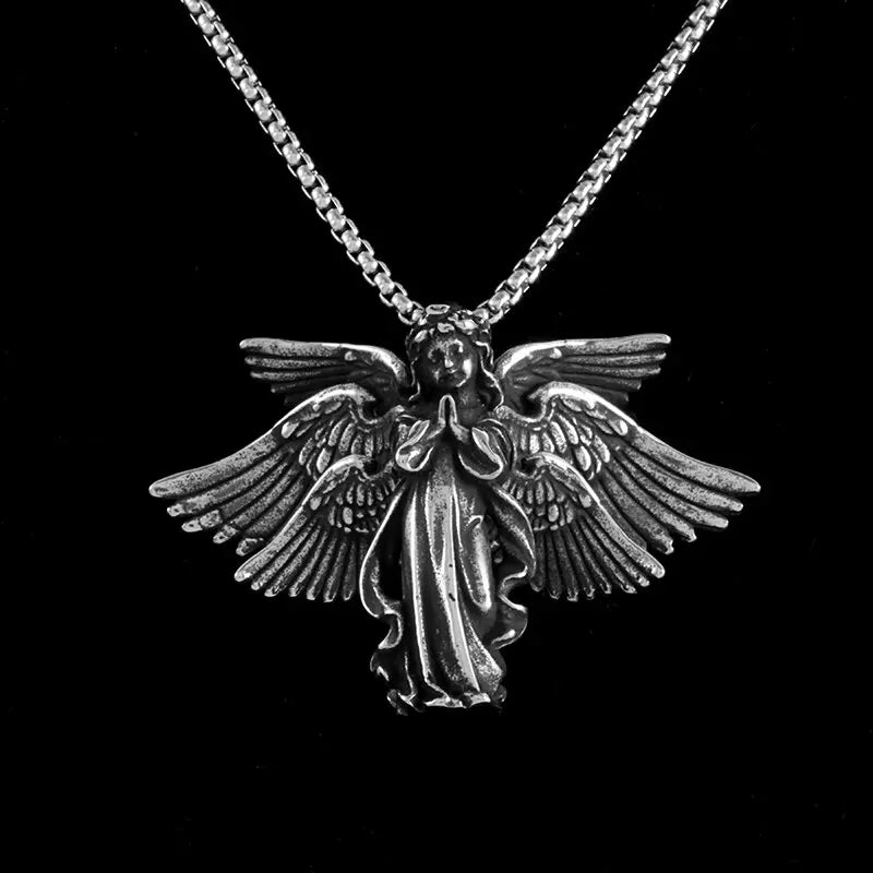 Classic Angel Pendant Necklace Handmade Seraph Prayer Pendant Long Chain Necklace Men Women Jewelry Anniversary Gift