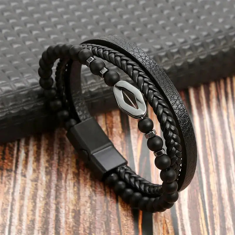 Classic Men's Leather Bracelet New Style Hand-woven Multi-layer Combination Accessory Fashion Man Jewelry Wholesale