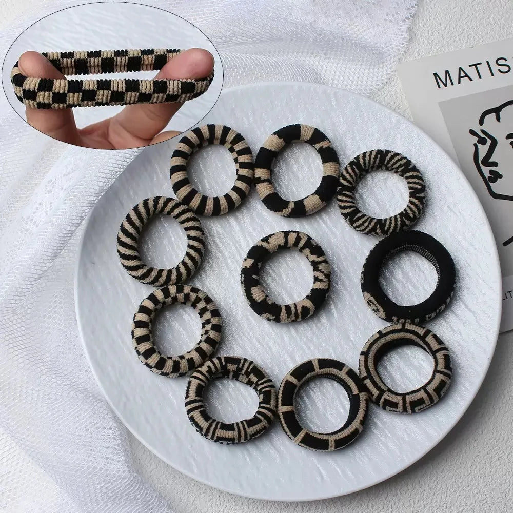 Black And White Striped Thick Hair Tie - High Elasticity Seamless Hair Rope, Simple And Versatile Women'S Hair Accessory
