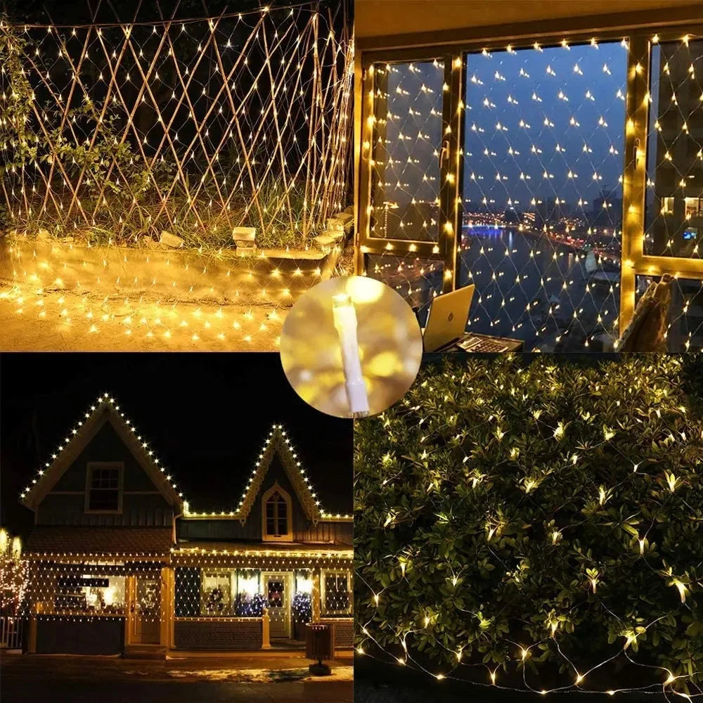 1PC Net Lights Bush Net Lights Outdoor Mesh Lights 8 Modes  Outside Garden Twinkle Lights For Patio Wall Roof Balcony Christmas