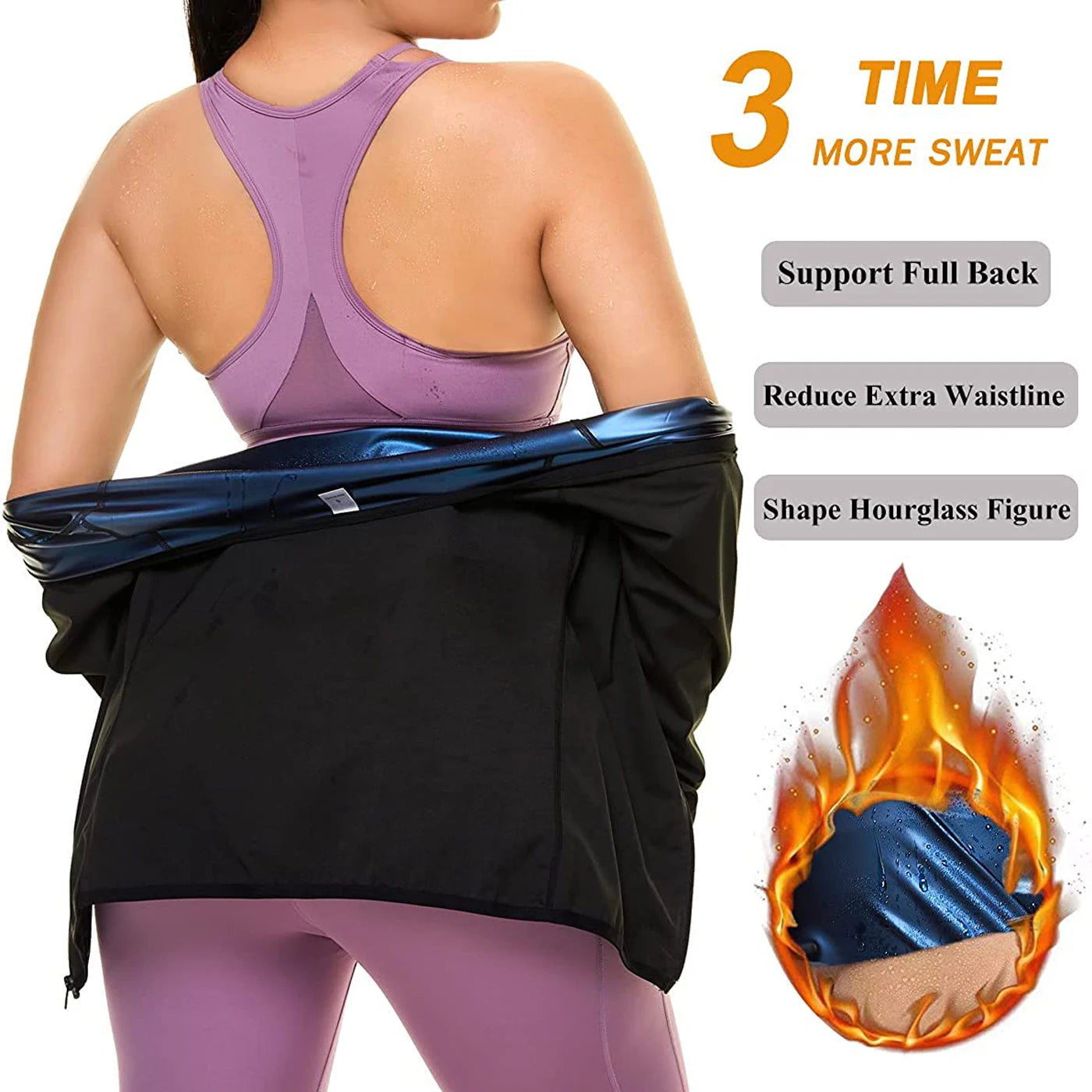 Vigorix Sauna Suit for Women Sweat Body Shaper Hot Waist Trainer Long Sleeve Zipper Shirt Workout Top